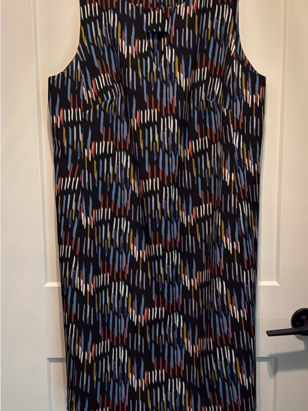 Sleeveless Multi-Color Printed Shift Dress - Navy
